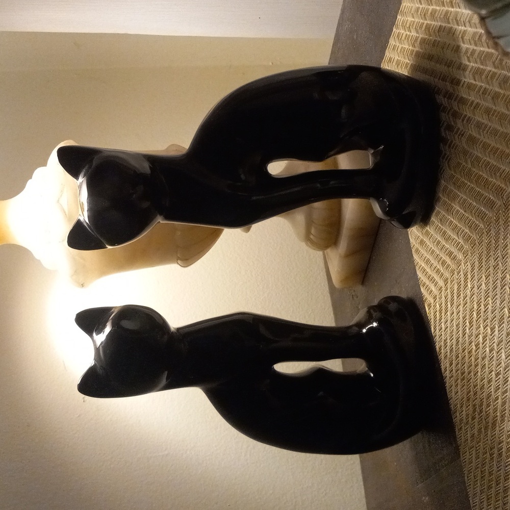 Vintage Pair Siamese Black Cat Figurines  Statues MCM